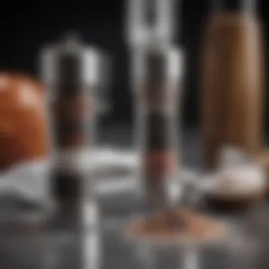 A close-up of high-quality materials used in luxury salt and pepper grinders.