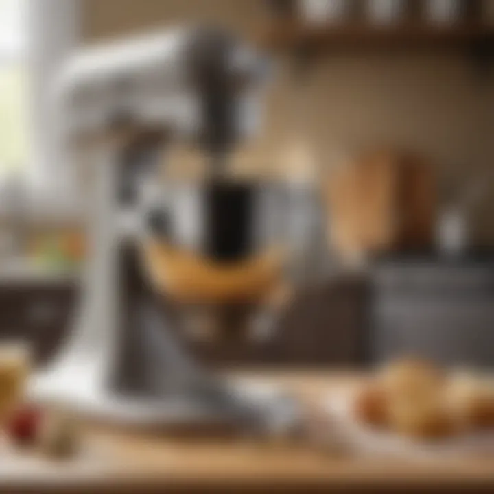 Close-up of a stand mixer with dough hook attachment