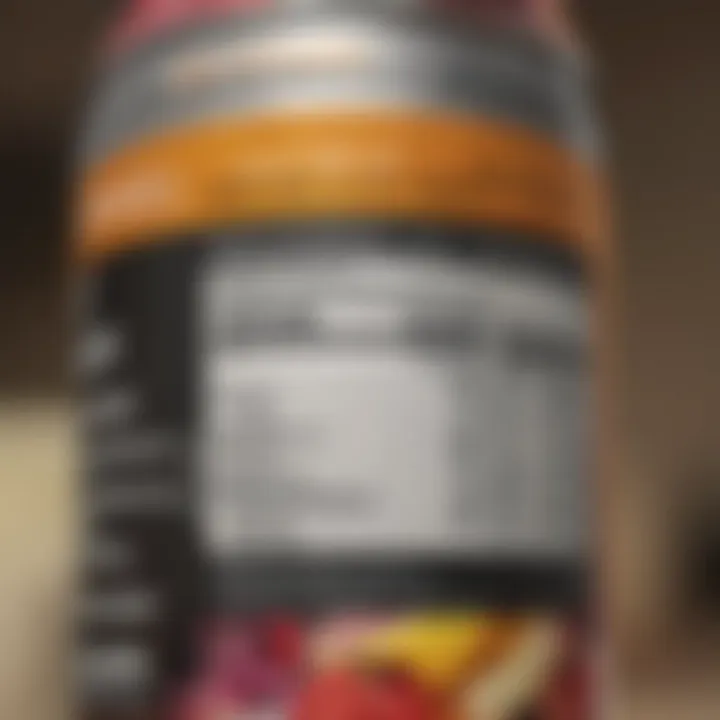 Close-up of a nutrition label highlighting key ingredients of an energy drink.