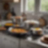 Variety of pots and pans displayed on a kitchen counter