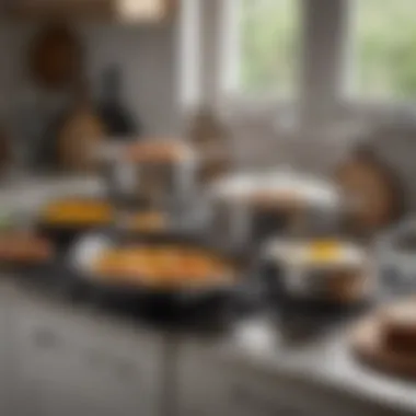 Variety of pots and pans displayed on a kitchen counter