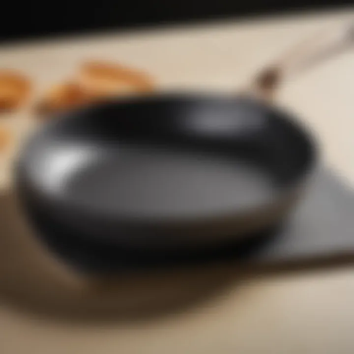 Close-up view of a ceramic non-stick frying pan showcasing its smooth surface