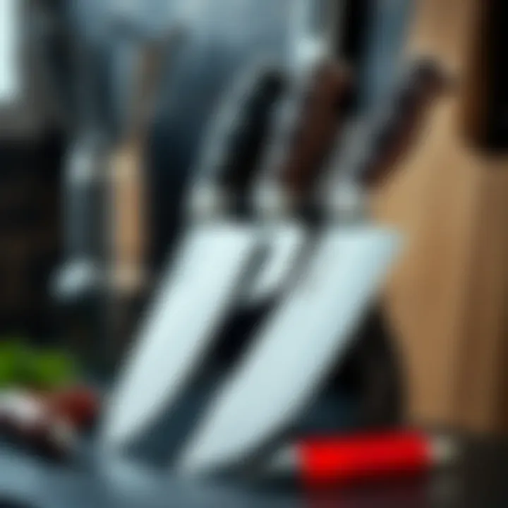 A well-maintained small knife set displayed next to sharpening tools