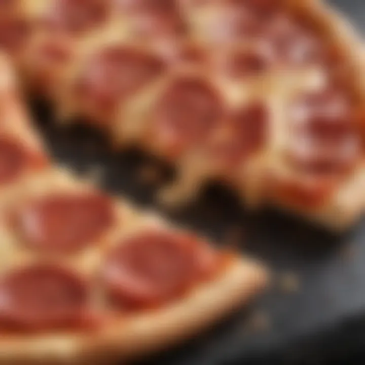 Close-up of melted Aldi Pepperoni Cheese on a pizza slice