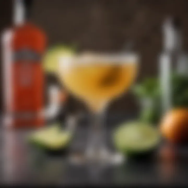 Quality ingredients arranged for cocktail preparation