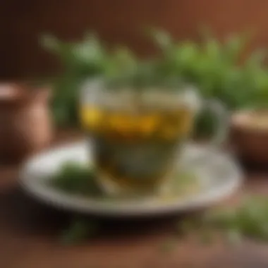 A close-up of a unique Amazonian herbal infusion served in a traditional cup.