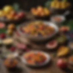 A vibrant display of Amazonian fruits and ingredients on a rustic table.