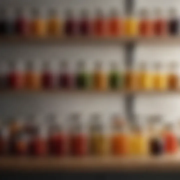 Stylish kitchen shelf displaying an assortment of jam jars