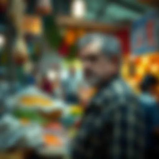 A contemplative moment in a bustling market