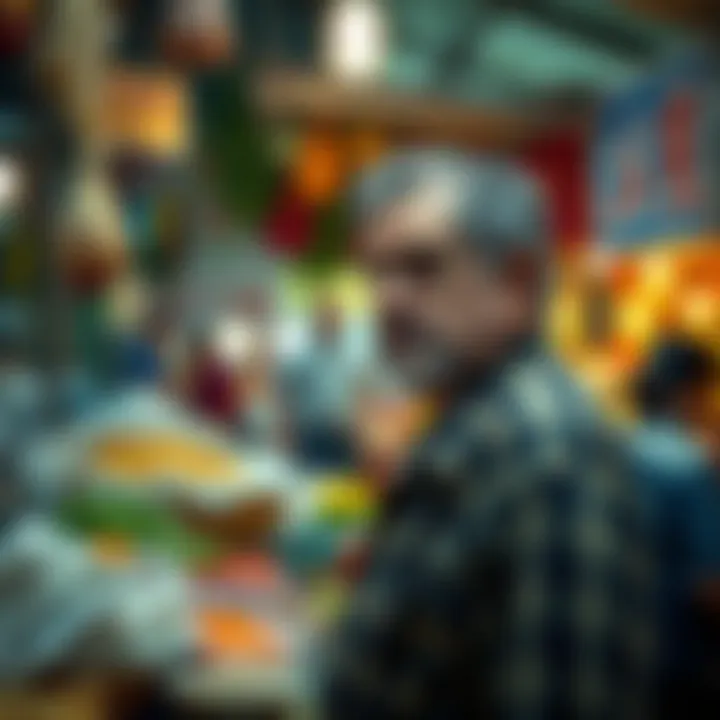 A contemplative moment in a bustling market