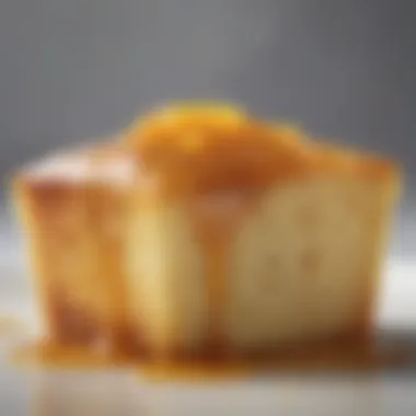 Close-up of cornbread with a drizzle of honey on top