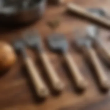 Detail shot of a well-maintained baking utensil set