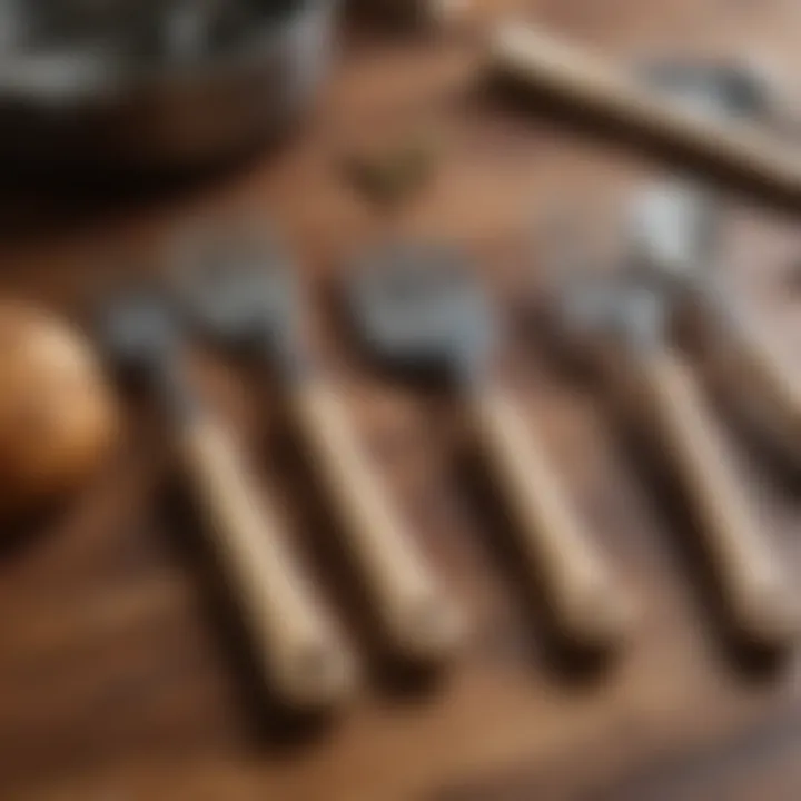 Detail shot of a well-maintained baking utensil set