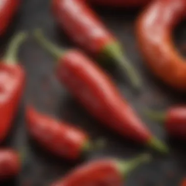 A close-up of fiery chili peppers highlighting their vibrant red hue.