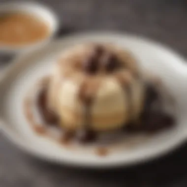 A beautifully arranged dessert plate drizzled with Irish cream coffee syrup.