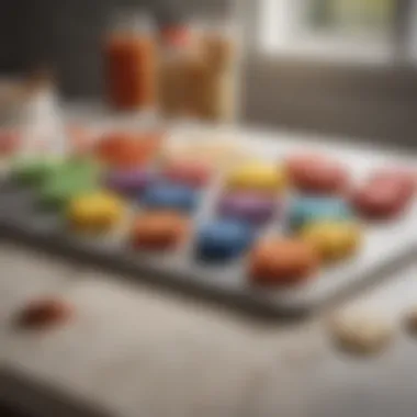 An array of colorful biscuit cutters on a kitchen countertop