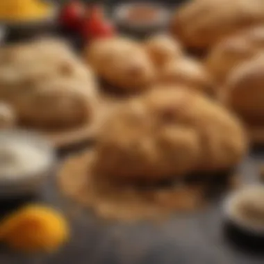 An array of ingredients for bread crumb chicken, showcasing various types of bread crumbs and seasonings.