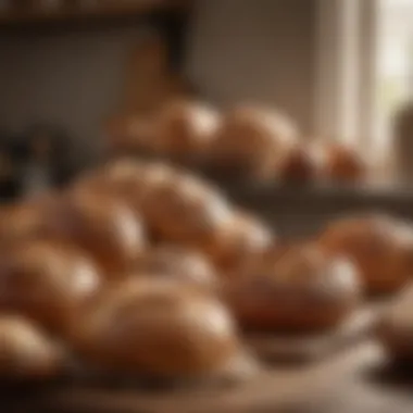 An assortment of artisan breads displayed next to a high-quality bread maker.