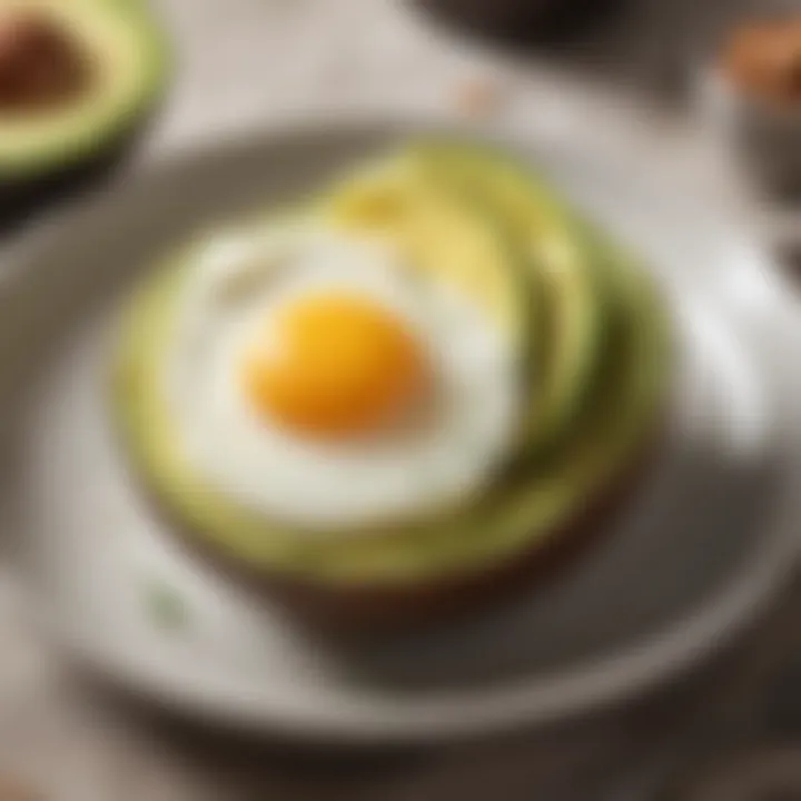 A close-up of a sumptuous avocado and egg dish, showcasing healthy fats and protein.