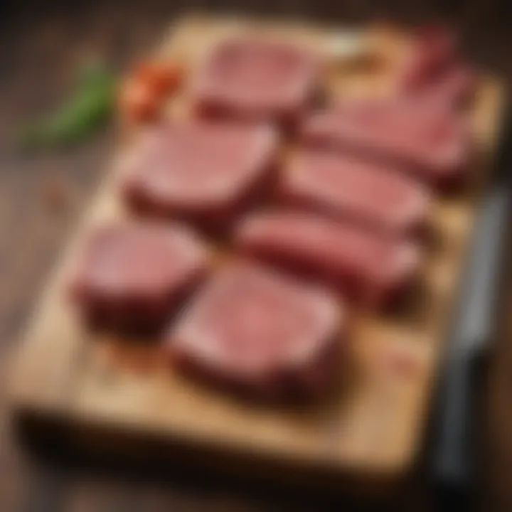 A selection of Choice Angus Beef cuts displayed on a wooden board.