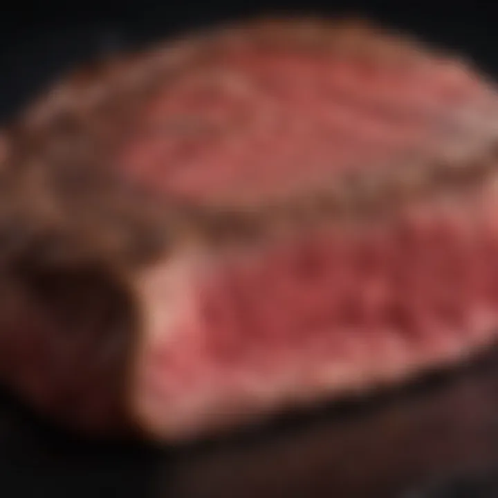 A close-up of the texture of a perfectly cooked Choice Angus Beef steak.