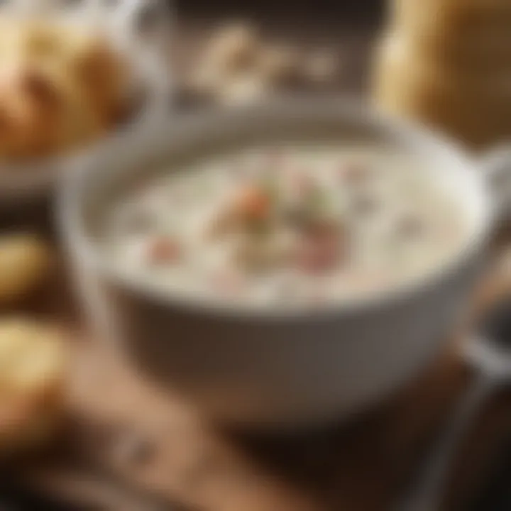 A close-up of a delicious clam chowder enhanced with clam juice