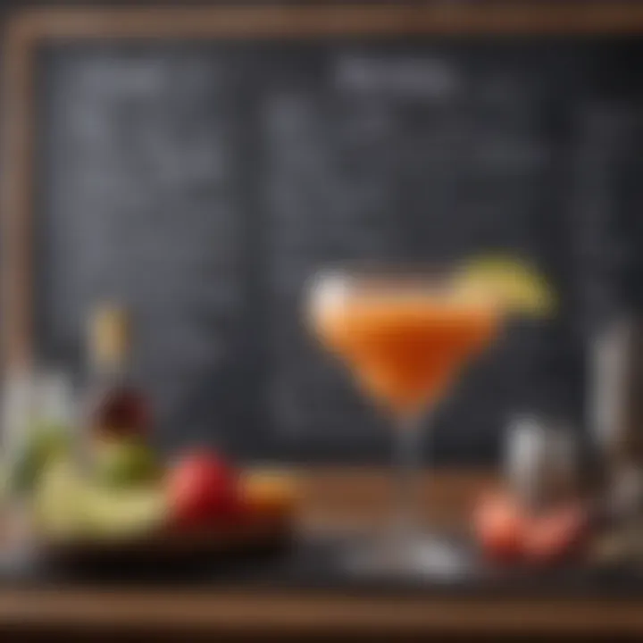 A stylish bar setup with keto cocktail recipes displayed on a chalkboard