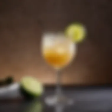 An elegant cocktail glass filled with a low-carb drink, adorned with a lime twist