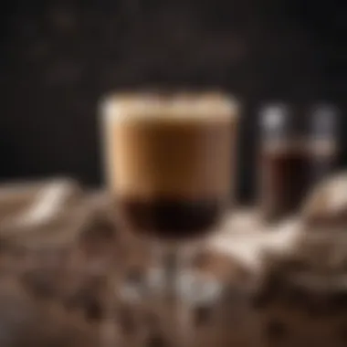 Coffee Cocktail Elegance A beautifully arranged coffee cocktail with a frothy top and coffee beans
