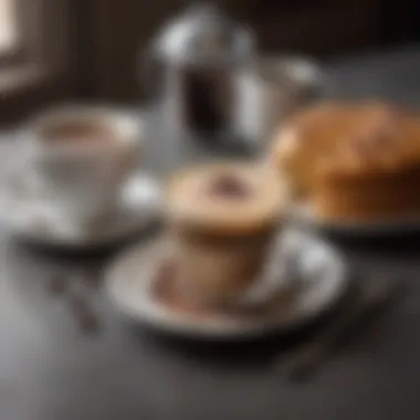 Coffee and Dessert Harmony A cozy setting with a coffee-infused drink alongside a rich dessert