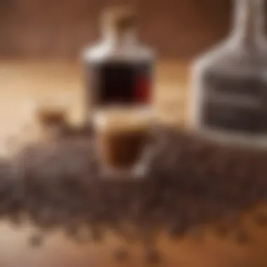 Diverse Coffee and Liquor Selection An array of coffee beans and liquor bottles showcasing their vibrant colors