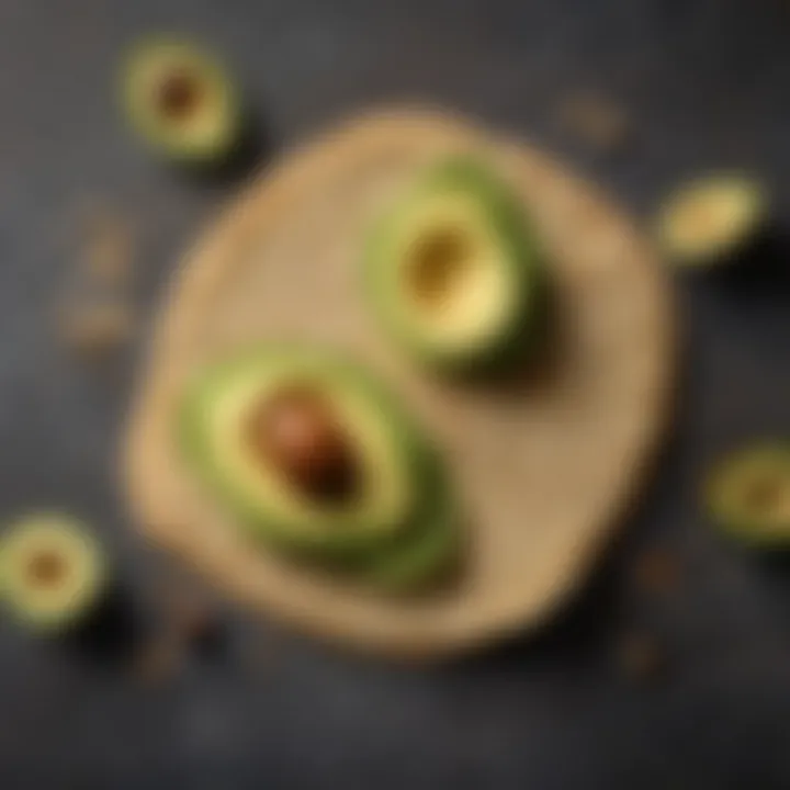 Close-up of a homemade almond flour cracker topped with avocado