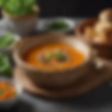 Elegant soup basket presentation with garnishes