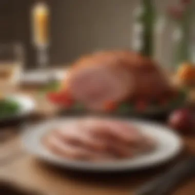 Elegant Dining Experience An elegant table setting featuring giant spiral sliced honey ham accompanied by seasonal sides.