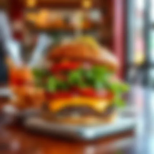 Vibrant display of Guy Fieri's signature burger featuring bold flavors and unique toppings
