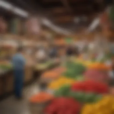 A bustling local market featuring fresh ingredients unique to the Southwest region