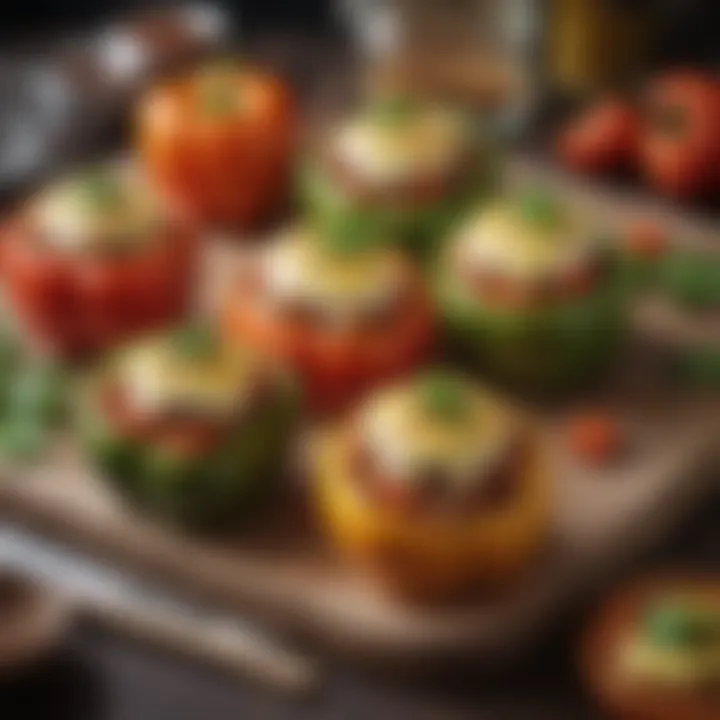 An elegant platter of stuffed bell peppers with hamburger filling