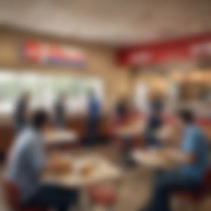 A bustling interior scene depicting a lively gathering of customers enjoying their meals.