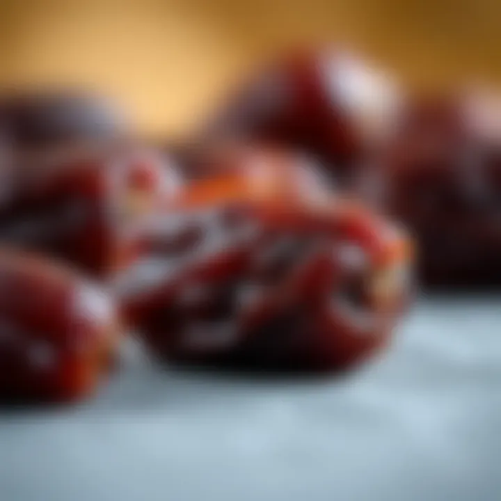 Close-up of dates highlighting their rich texture and natural sweetness.