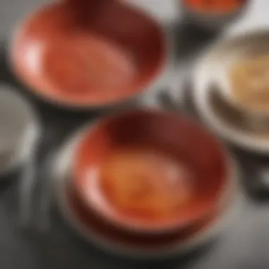 Close-up of deep dish dinnerware highlighting material textures