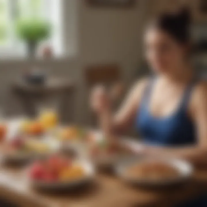 Person enjoying a healthy meal while monitoring blood sugar levels