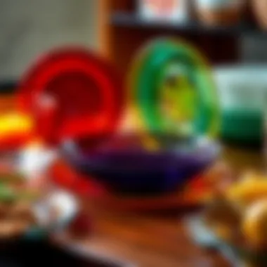 Vibrantly colored glass dinner plates showcasing artistic flair