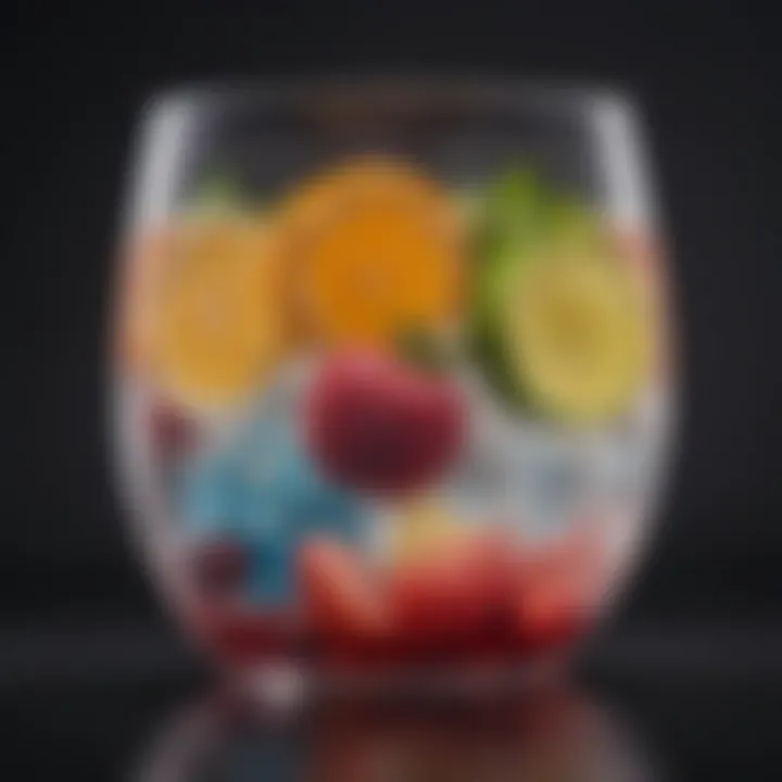 Colorful glass of flavored water with garnishes