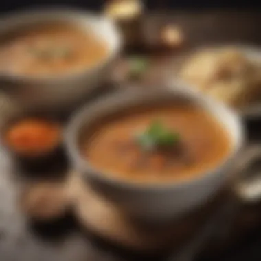 A steaming bowl of lentil soup with a hint of spices