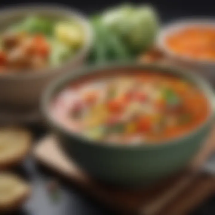 A vibrant bowl of vegetable soup brimming with fresh ingredients