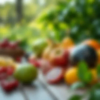 Nature's Bounty for Health A serene scene depicting fruits on a wooden table with a natural backdrop