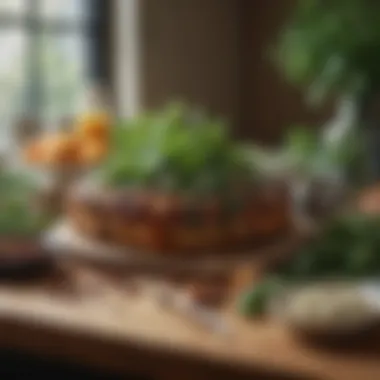 A rustic kitchen table adorned with fresh greens and babka ingredients