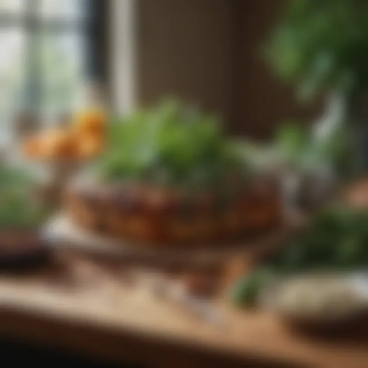 A rustic kitchen table adorned with fresh greens and babka ingredients