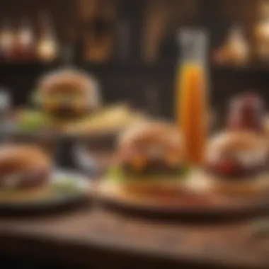 Table setting with different hamburgers showcasing unique sauces