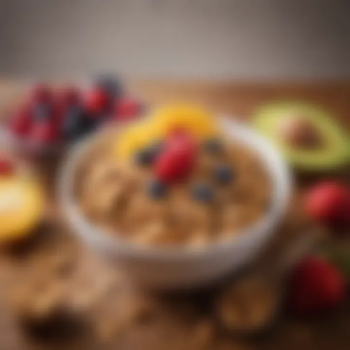 A variety of gluten-free breakfast granola served in a bowl with fruits